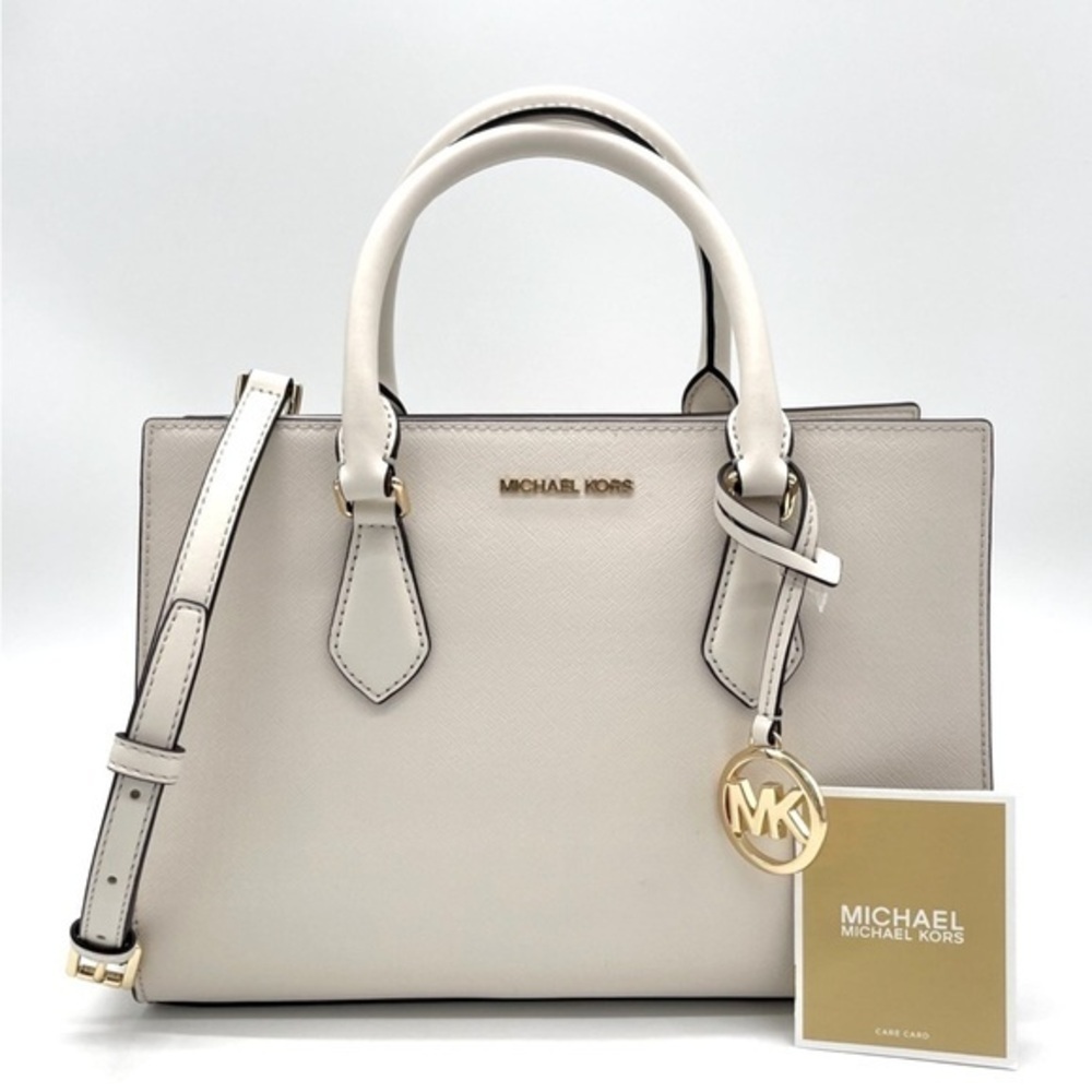 Michael Kors Sheila Medium Satchel Crossbody Bag Light Cream